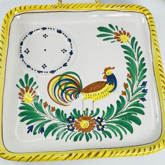 Italy Pottery Majolica Snack Tray Cup Holder Galletto Rooster Terracotta VTG - Picture 5 of 16